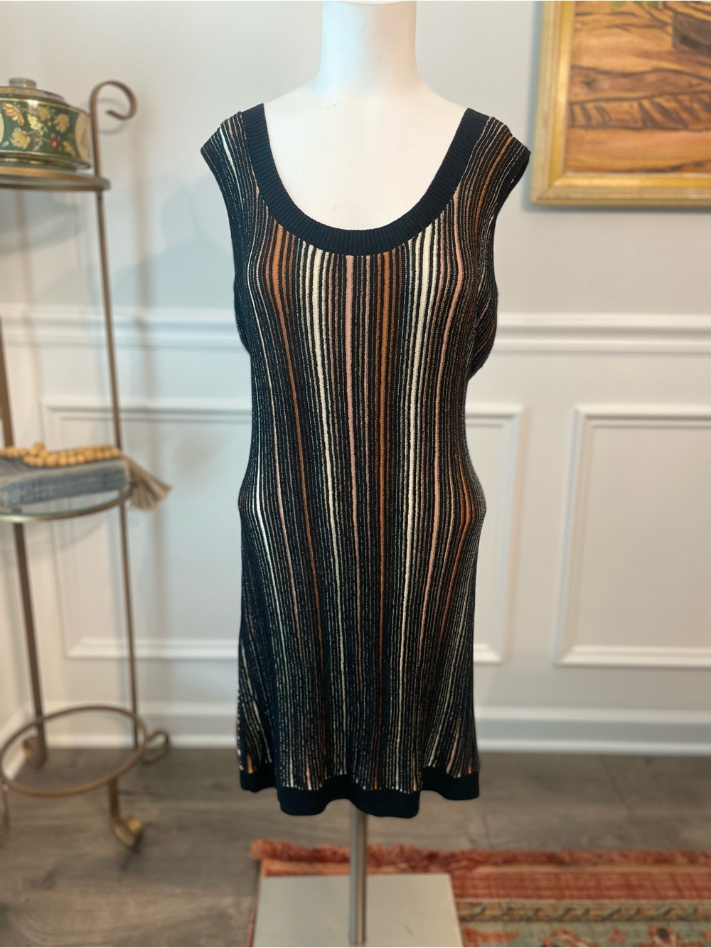 Kerisma Striped Mini Dress in Black, Tan, and White